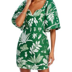 Farm Rio Green Floral Puff Sleeve Mini Dress | Size M | NWT